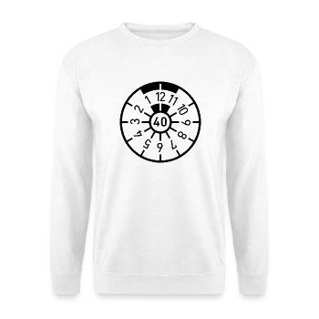 Geburtstag 40 Vierzig Auto Plakette - Unisex Pullover - Weiß - Vorne - Alina (178cm) & Michal (187cm)