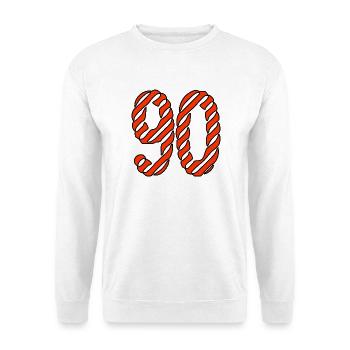 90. 90 JAHRE. 90-JÄHRIGES JUBILÄUM. 90-JÄHRIGES JUBILÄUM. - Unisex Pullover - Weiß - Vorne - Alina (178cm) & Michal (187cm)