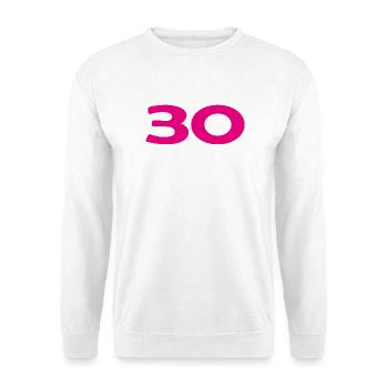 30. 30 JAHRE. 30-JÄHRIGES JUBILÄUM. 30-JÄHRIGES JUBILÄUM. - Unisex Pullover - Weiß - Vorne - Alina (178cm) & Michal (187cm)