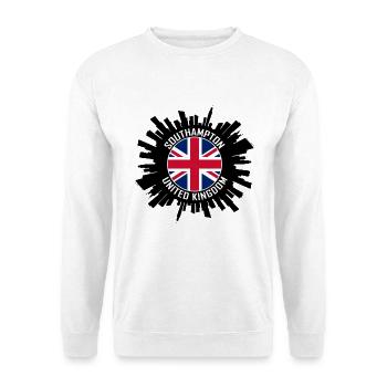 Southampton Skyline UK Flagge Reise Souvenir - Unisex Pullover - Weiß - Vorne - Alina (178cm) & Michal (187cm)