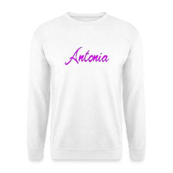 Antonia Neon Script - Unisex Pullover - Weiß - Vorne - Alina (178cm) & Michal (187cm)
