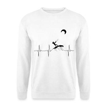 Herzschlag Kiterin - Schwarze EKG Linie mit Kite - Unisex Pullover - Weiß - Vorne - Alina (178cm) & Michal (187cm)