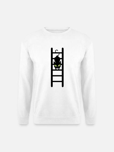 Katze auf seiner Leiter - Unisex Pullover - Weiß