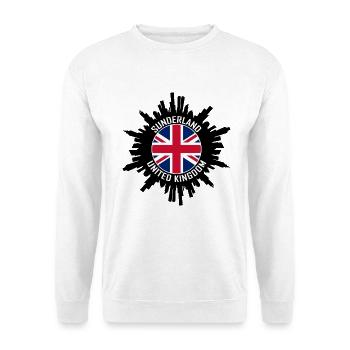 Sunderland Skyline UK Flagge Reise-Souvenir - Unisex Pullover - Weiß - Vorne - Alina (178cm) & Michal (187cm)