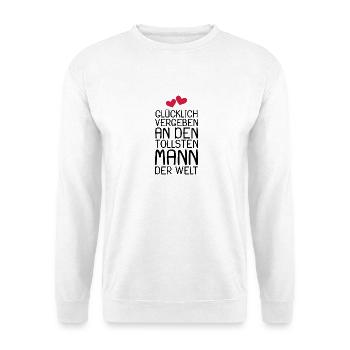 Glücklich vergeben Geschenk - Unisex Pullover - Weiß - Vorne - Alina (178cm) & Michal (187cm)