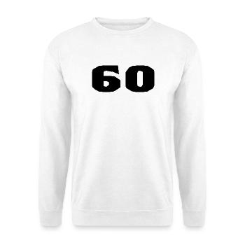 60. 60 JAHRE. 60-JÄHRIGES JUBILÄUM. 60. GEBURTSTAG. - Unisex Pullover - Weiß - Vorne - Alina (178cm) & Michal (187cm)