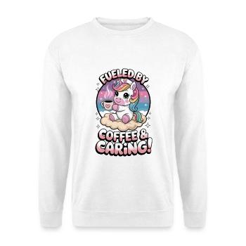 Angetrieben von Kaffee und Fürsorge! - Unisex Pullover - Weiß - Vorne