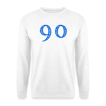 90. 90 JAHRE. 90-JÄHRIGES JUBILÄUM. 90-JÄHRIGES JUBILÄUM. - Unisex Pullover - Weiß - Vorne - Alina (178cm) & Michal (187cm)