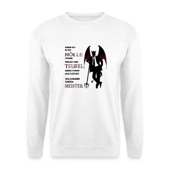 Teufel Satan Luzifer Hölle Halloween - Unisex Pullover - Weiß - Vorne - Alina (178cm) & Michal (187cm)