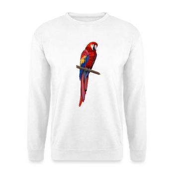Roter Ara auf Ast - Realistischer Papagei - Unisex Pullover - Weiß - Vorne - Alina (178cm) & Michal (187cm)
