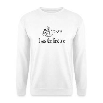 I was the first one Sperma lustig - Unisex Pullover - Weiß - Vorne - Alina (178cm) & Michal (187cm)