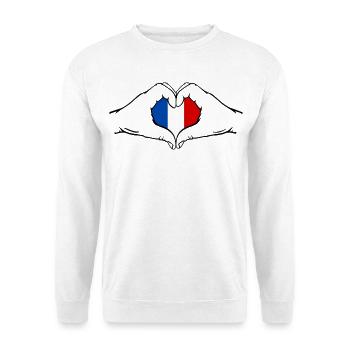 Frankreich Herzform mit Hände - Unisex Pullover - Weiß - Vorne - Alina (178cm) & Michal (187cm)