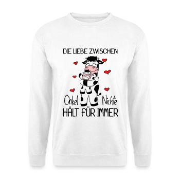 Onkel Nichte Liebe Spruch Kuh Kühe Familie - Unisex Pullover - Weiß - Vorne - Alina (178cm) & Michal (187cm)