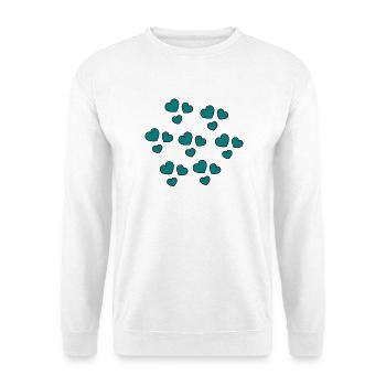 HERZ. HERZ. HERZ. KÜSSEN. SCHMATZEN. KÜSST. - Unisex Pullover - Weiß - Vorne - Alina (178cm) & Michal (187cm)