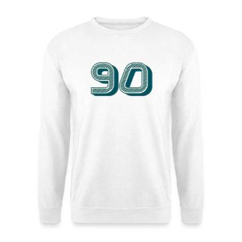 90. 90 JAHRE. 90. JAHRESTAG. 90-JÄHRIGES JUBILÄUM. - Unisex Pullover - Weiß - Vorne - Alina (178cm) & Michal (187cm)