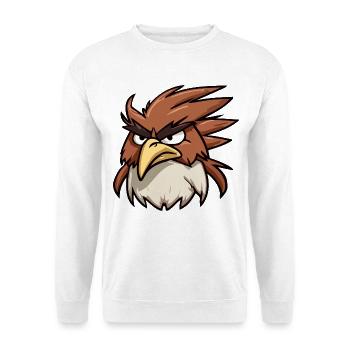 Lustige Cartoon Adlerkopf Illustration - Unisex Pullover - Weiß - Vorne - Alina (178cm) & Michal (187cm)