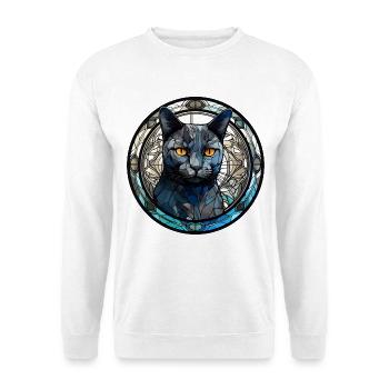 Russische blaue Katzenrasse Aquarellglas - Unisex Pullover - Weiß - Vorne - Alina (178cm) & Michal (187cm)