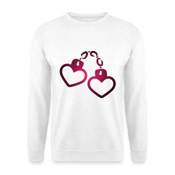 Handschelle Herz - Unisex Pullover - Weiß - Vorne - Alina (178cm) & Michal (187cm)