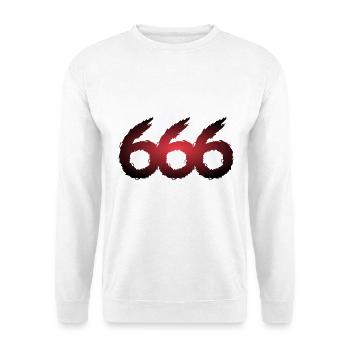 666 Symbol Zahl Teufel - Unisex Pullover - Weiß - Vorne - Alina (178cm) & Michal (187cm)
