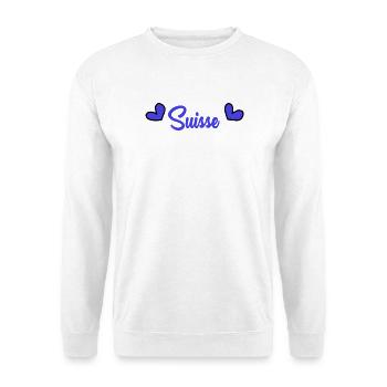 SCHWEIZ. LAND. GENF. HUMOR. LAND - Unisex Pullover - Weiß - Vorne - Alina (178cm) & Michal (187cm)