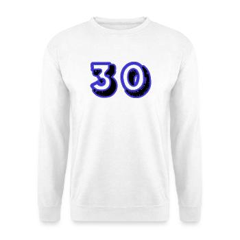 30. 30 JAHRE. 30-JÄHRIGES JUBILÄUM. 30-JÄHRIGES JUBILÄUM. - Unisex Pullover - Weiß - Vorne - Alina (178cm) & Michal (187cm)