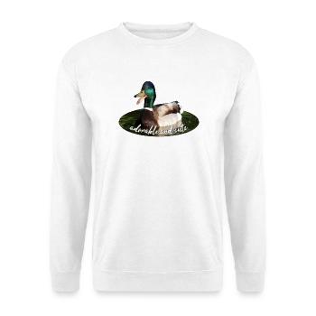Ente Stockente - Unisex Pullover - Weiß - Vorne - Alina (178cm) & Michal (187cm)