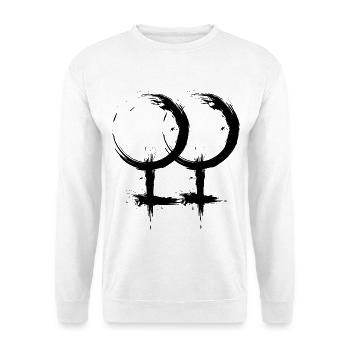 Doppeltes Venussymbol Lesbisch Homosexualität - Unisex Pullover - Weiß - Vorne - Alina (178cm) & Michal (187cm)