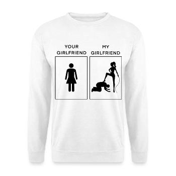 Your vs My Girlfriend - Freundin mit Peitsche - Unisex Pullover - Weiß - Vorne - Alina (178cm) & Michal (187cm)