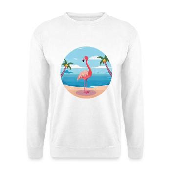Flamingo-Karikatur-Yoga-Strand-Sommer-Illustration - Unisex Pullover - Weiß - Vorne - Alina (178cm) & Michal (187cm)