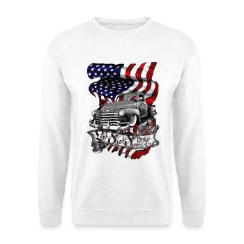 Vintage US Pickup Tattoo Flagge - Unisex Pullover - Weiß - Vorne - Alina (178cm) & Michal (187cm)