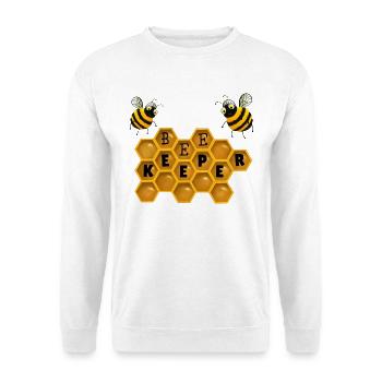 Bee Keeper - Bienen und Honigwaben Wortspiel - Unisex Pullover - Weiß - Vorne - Alina (178cm) & Michal (187cm)