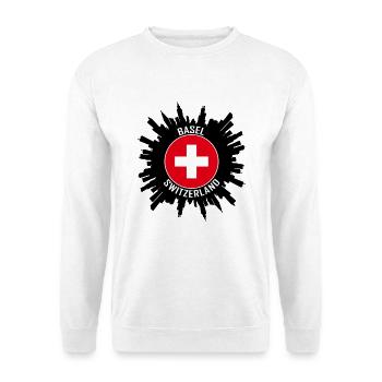 Basel Skyline Schweiz Flagge Reise-Souvenir - Unisex Pullover - Weiß - Vorne - Alina (178cm) & Michal (187cm)