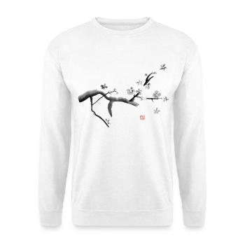 Sakura, Kirschblüten - Unisex Pullover - Weiß - Vorne - Alina (178cm) & Michal (187cm)