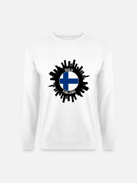 Oulu Skyline Finnland Flagge Reise-Souvenir - Unisex Pullover - Weiß