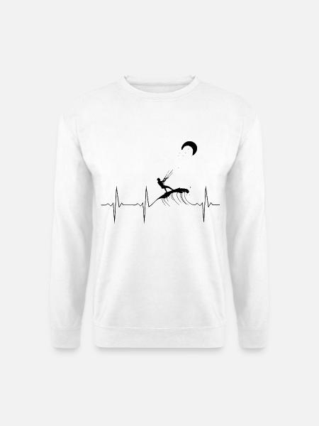 Kiter Herzlinie - Schwarze EKG Linie Kitesurfer - Unisex Pullover - Weiß