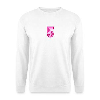 5. 5 JAHRE. 5-JÄHRIGES JUBILÄUM. 5-JÄHRIGES JUBILÄUM. 5. - Unisex Pullover - Weiß - Vorne - Alina (178cm) & Michal (187cm)