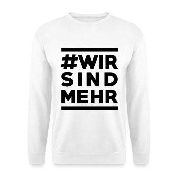 #Wir sind mehr - Statement für Zusammenhalt - Unisex Pullover - Weiß - Vorne - Alina (178cm) & Michal (187cm)