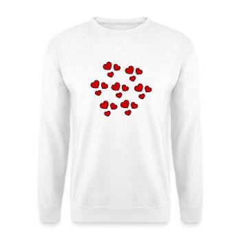 HERZ. HERZ. HERZ. KÜSSEN. SCHMATZEN. KÜSST. - Unisex Pullover - Weiß - Vorne - Alina (178cm) & Michal (187cm)