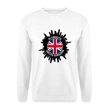 Plymouth Skyline UK Flagge Reise-Souvenir - Unisex Pullover - Weiß - Vorne - Alina (178cm) & Michal (187cm)