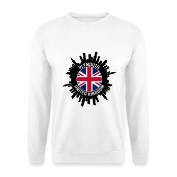 Plymouth Skyline UK Flagge Reise-Souvenir - Unisex Pullover - Weiß - Vorne - Alina (178cm) & Michal (187cm)