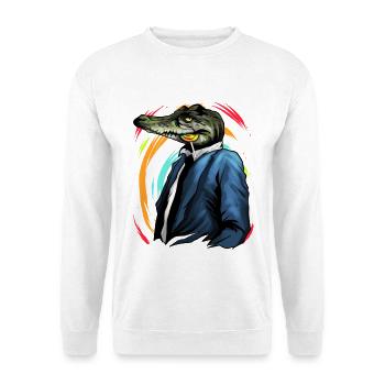 Krokodil im Anzug mit Lolli lustig - Unisex Pullover - Weiß - Vorne - Alina (178cm) & Michal (187cm)