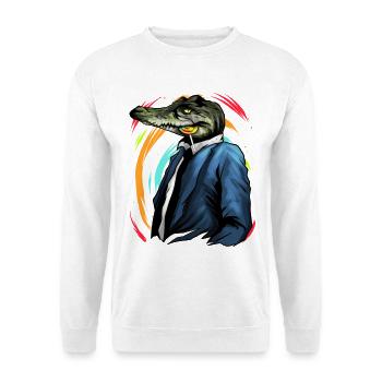 Krokodil im Anzug mit Lolli lustig - Unisex Pullover - Weiß - Vorne - Alina (178cm) & Michal (187cm)