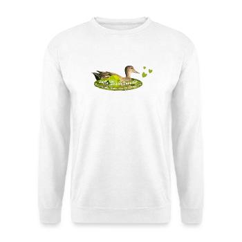 Schnatterente schnattern Quasselstrippe - Unisex Pullover - Weiß - Vorne - Alina (178cm) & Michal (187cm)