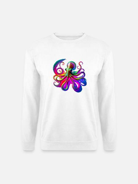 Psychedelischer Neon-Oktopus - Unisex Pullover - Weiß