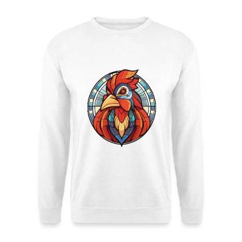 Hahn Bunte Aquarell-Tierillustration - Unisex Pullover - Weiß - Vorne - Alina (178cm) & Michal (187cm)