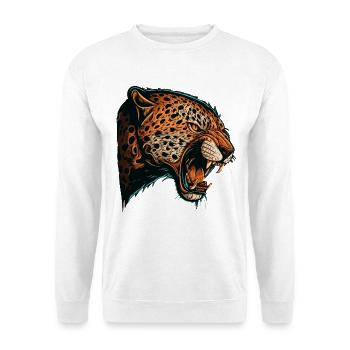 Angry Jaguar Head Opening Mouth Cartoon Vektor - Unisex Pullover - Weiß - Vorne - Alina (178cm) & Michal (187cm)