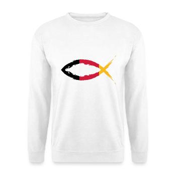 Fisch Symbol Christentum Deutschlandfahne - Unisex Pullover - Weiß - Vorne - Alina (178cm) & Michal (187cm)