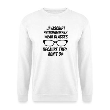 Lustige Javascript-Programmierer - Unisex Pullover - Weiß - Vorne - Alina (178cm) & Michal (187cm)