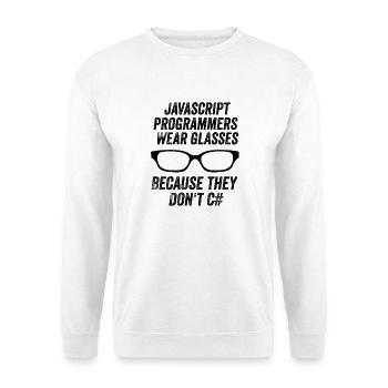 Lustige Javascript-Programmierer - Unisex Pullover - Weiß - Vorne - Alina (178cm) & Michal (187cm)
