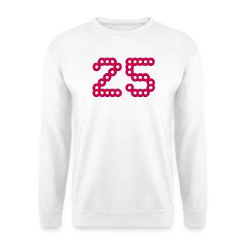 25. 25 JAHRE. 25-JÄHRIGES JUBILÄUM. 25-JÄHRIGES JUBILÄUM. - Unisex Pullover - Weiß - Vorne - Alina (178cm) & Michal (187cm)